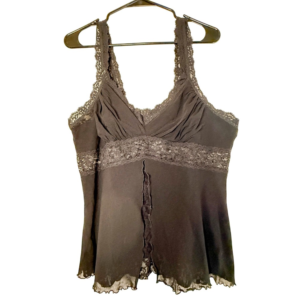 Hanky Panky Black Lace Camisole Tank Top M Y2K Lingerie Layering Romantic Goth